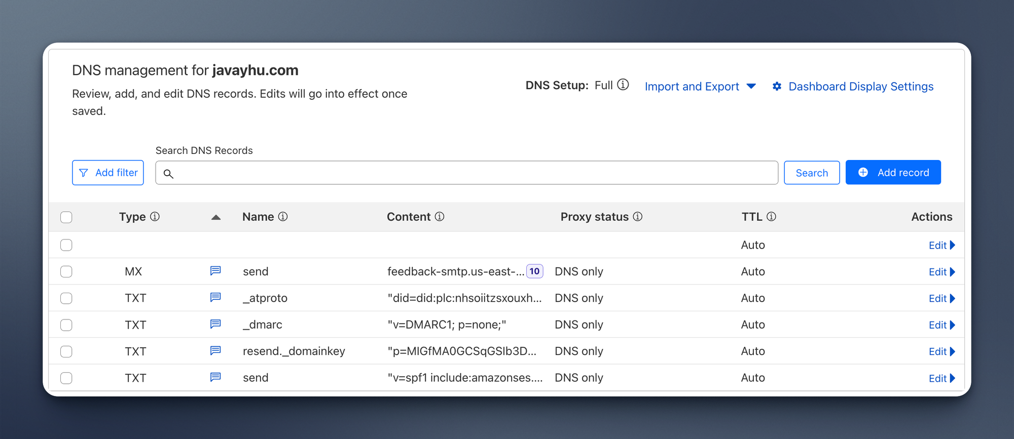 cloudflare domain dns records