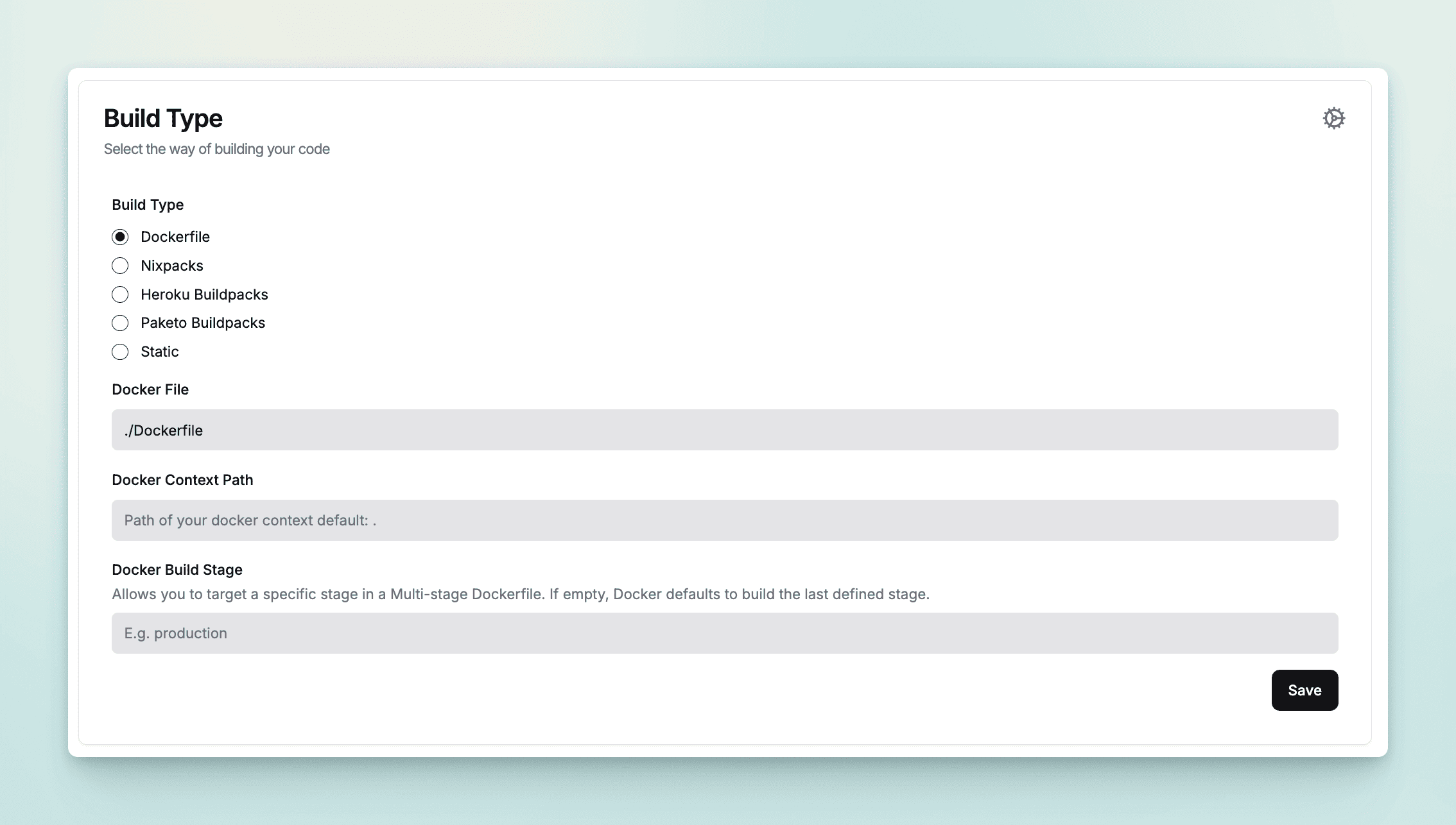 deploy settings for build type