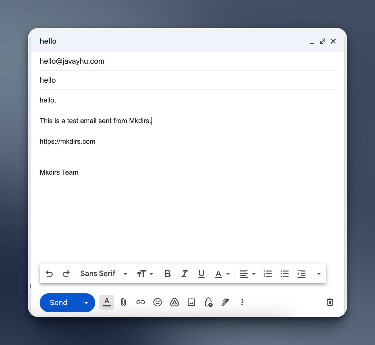 gmail send test email