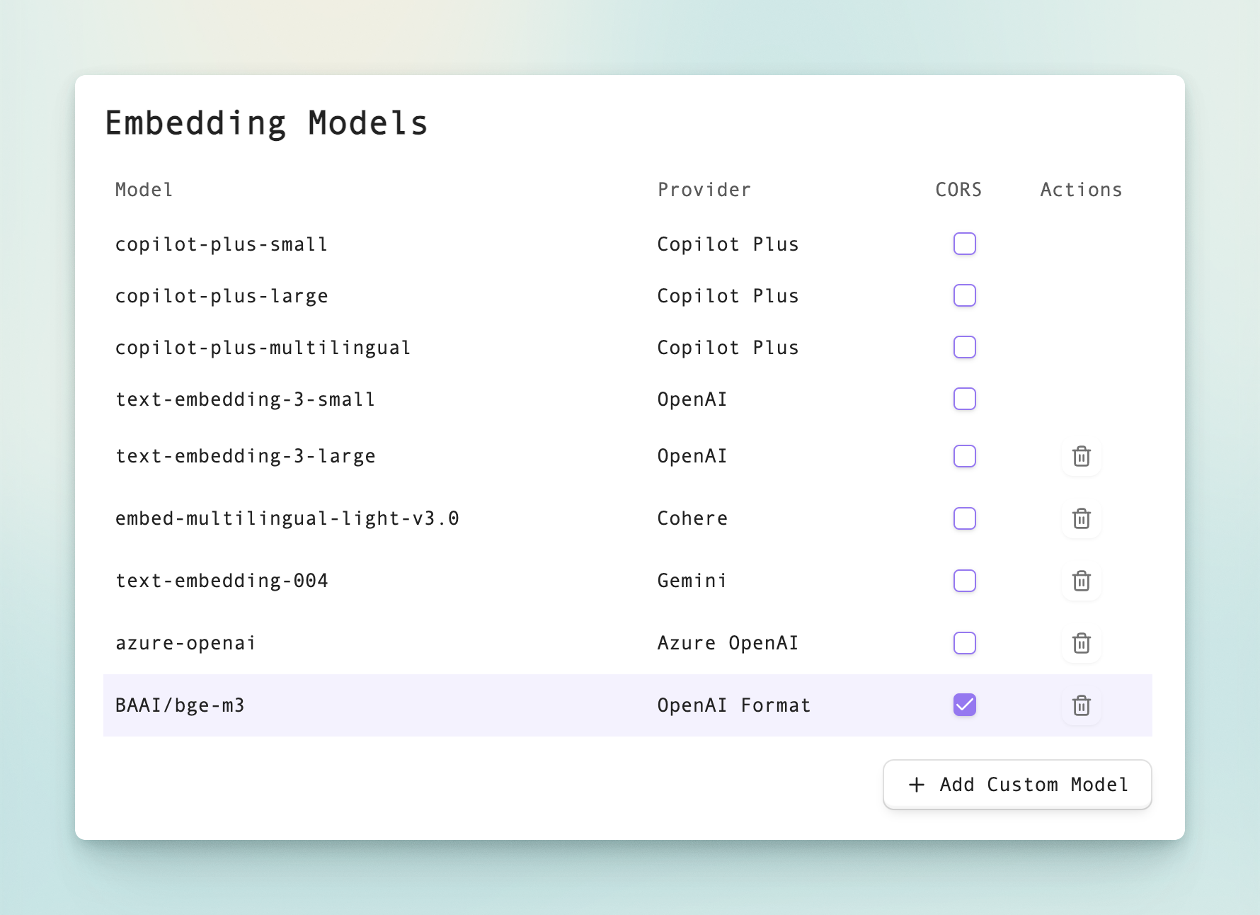 enable embedding model