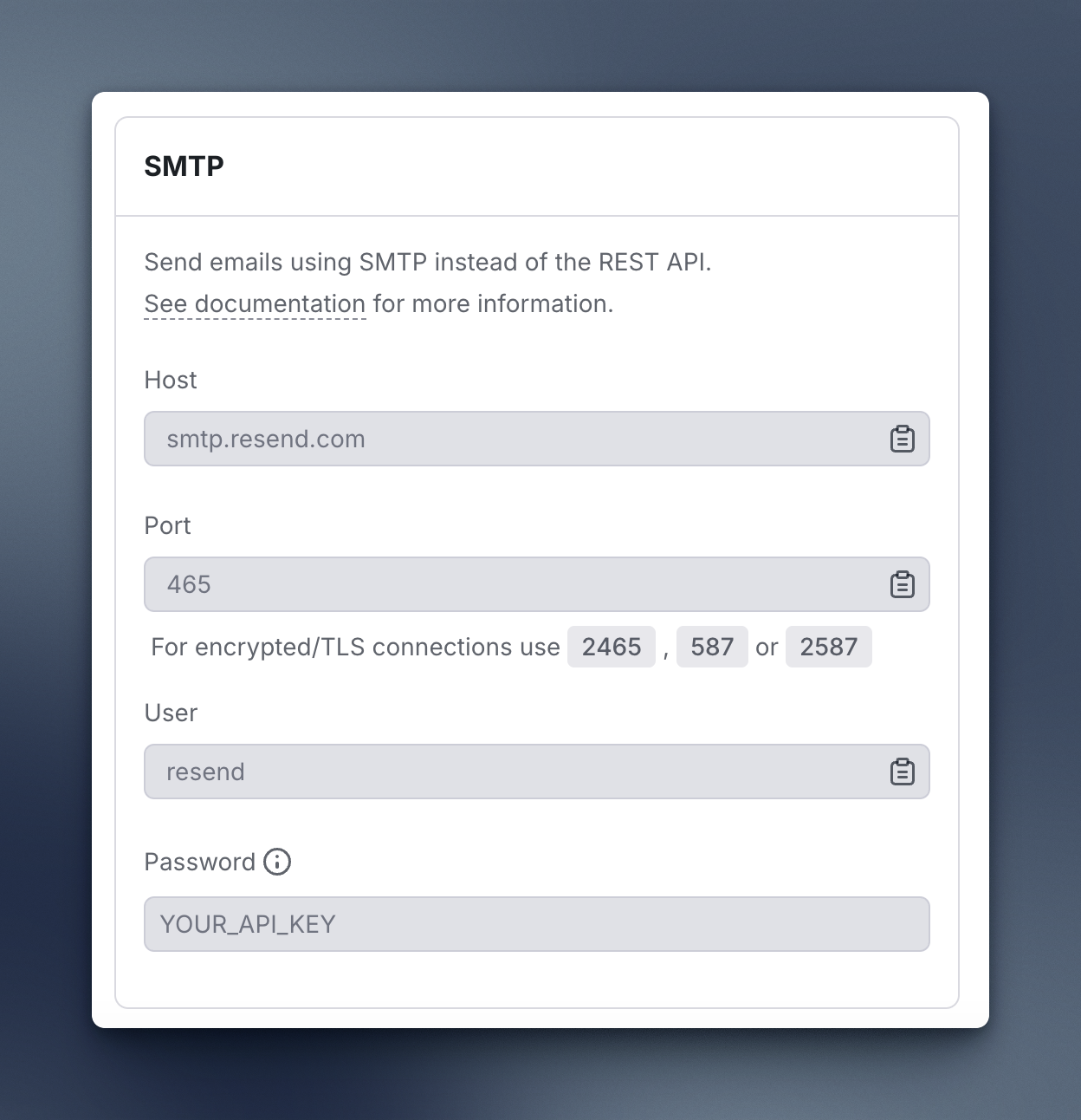 resend smtp settings